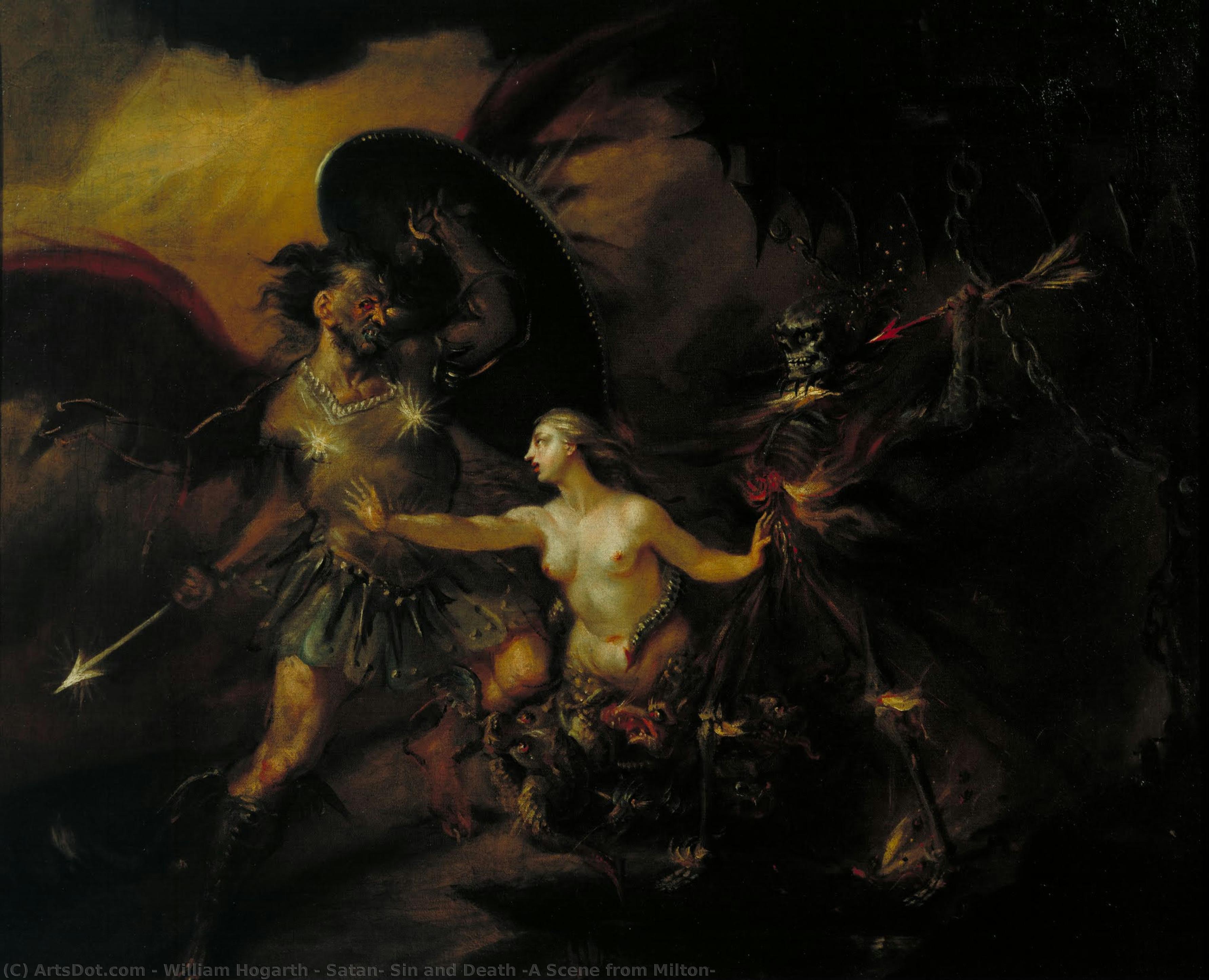 Satan, Synd Og Død (en Scene Fra Milton — William Hogarth