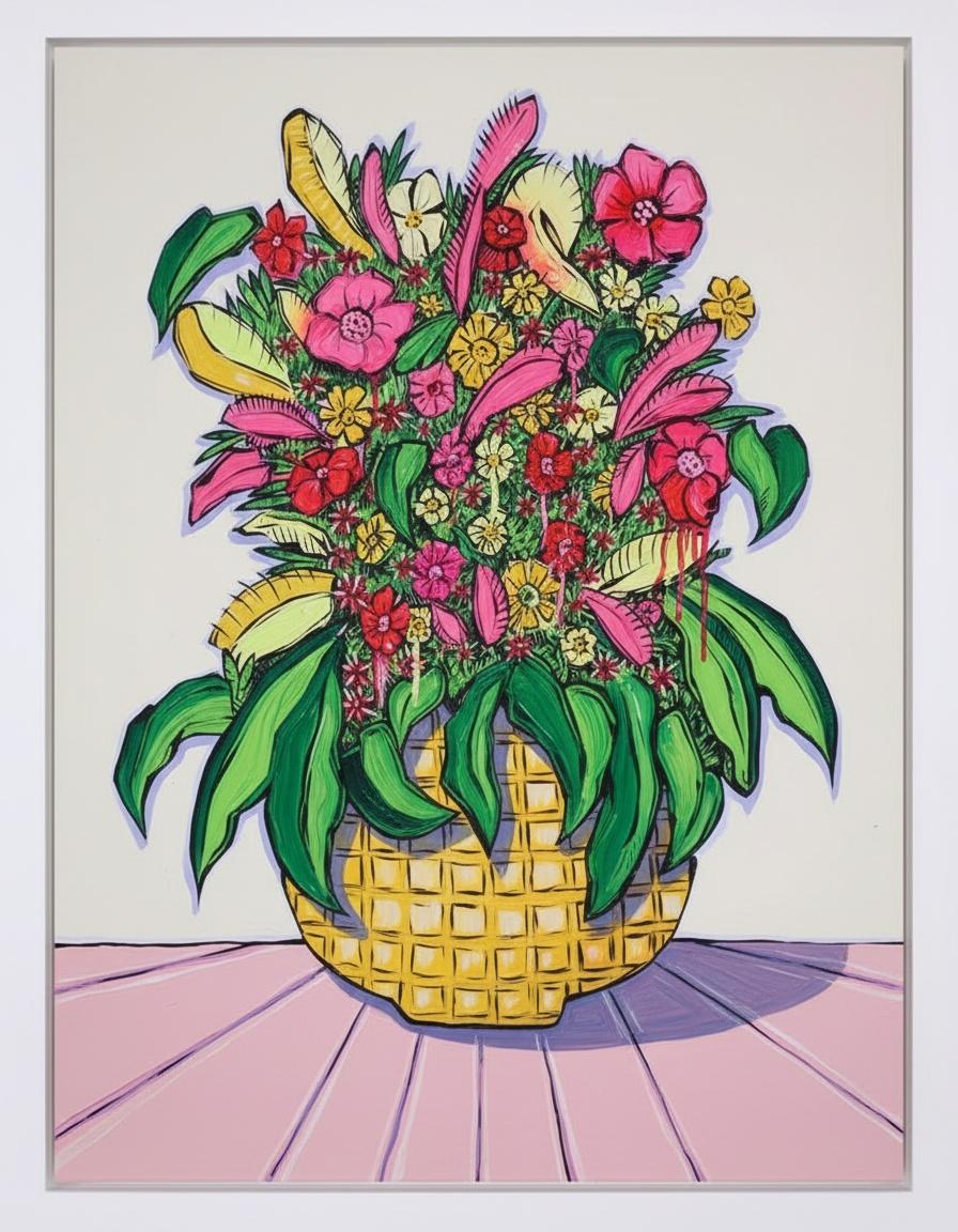 Radiant Bloom In Ochre: A Singular Symphony Of Magenta And Verdant Grace — Adrien Cordier