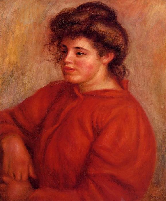 Donna con una camicetta rossa di Pierre-Auguste Renoir, dipinto a mano con olio su tela di lino