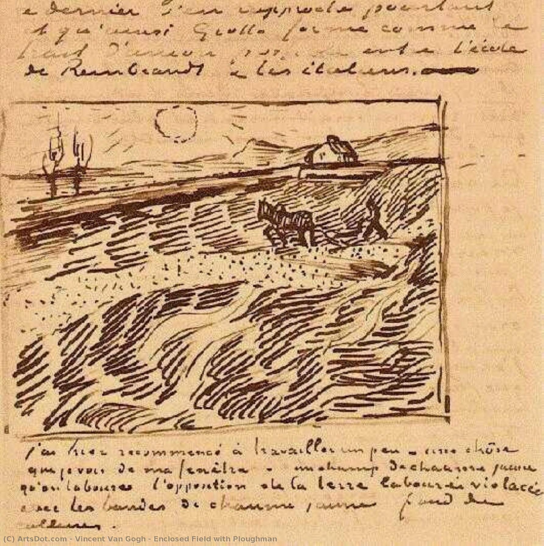 Feldbild mit Pfluger von Vincent Willem Van Gogh, handgemalt mit Öl auf Leinen