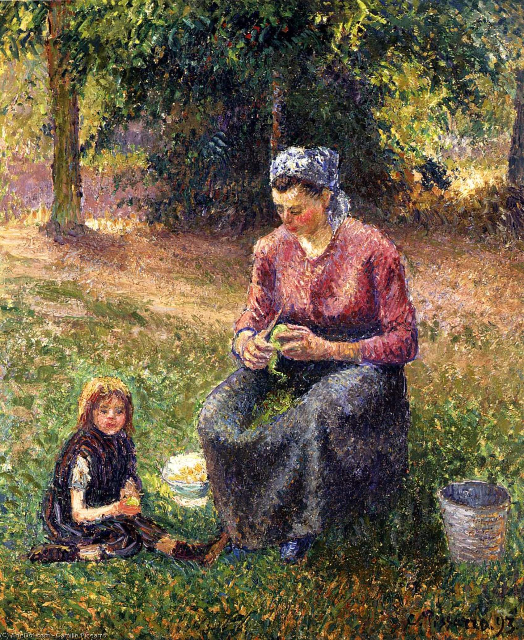 Donna con sciarpa verde di Camille Pissarro, dipinto a mano con olio su tela di lino