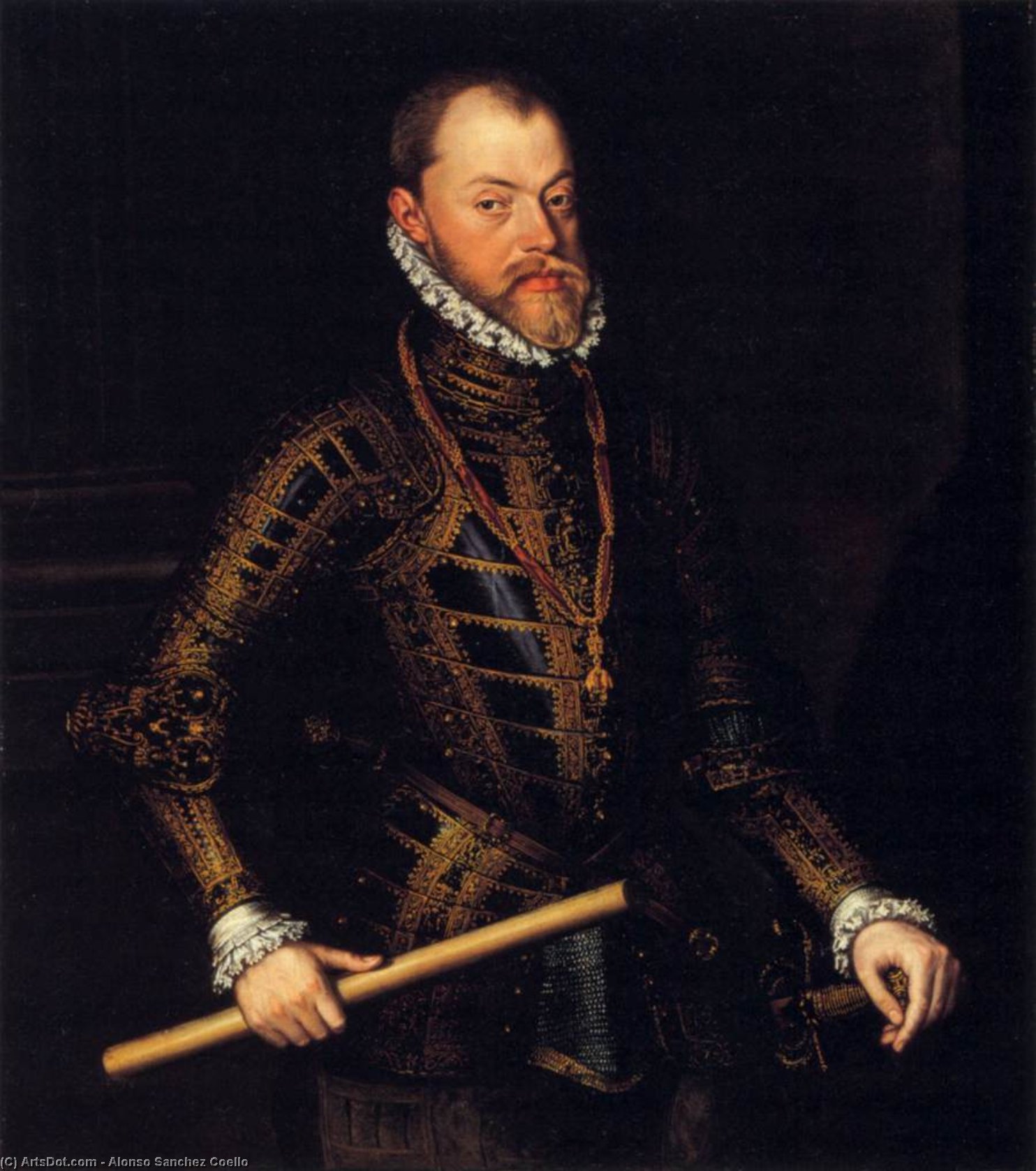Philip II by 알론소 산체스 코에요, painted by hand in oil on linen