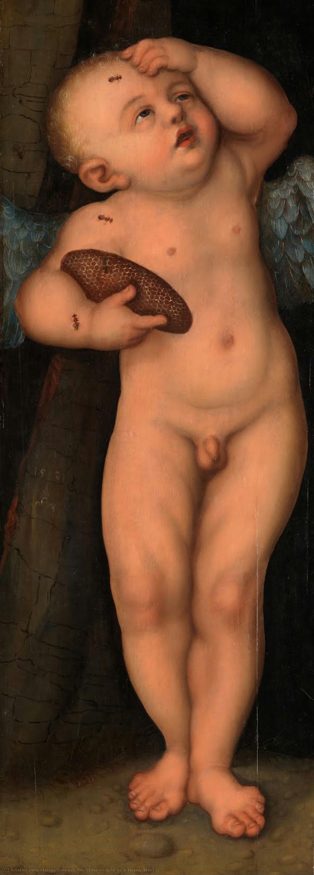 Amor als Honigdieb von Lucas Cranach der Ältere, handgemalt mit Öl auf Leinen