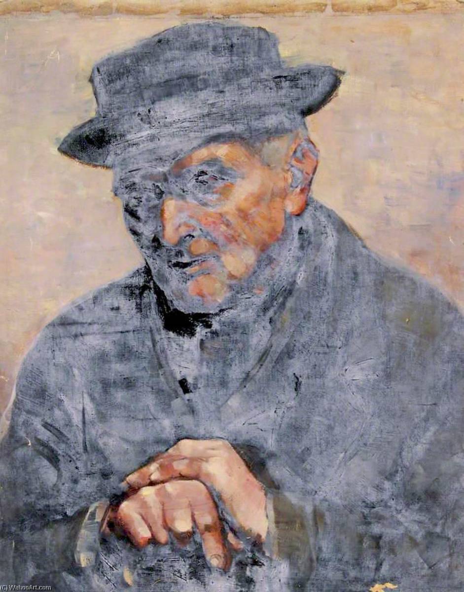 Man with a Hat by William Henry Charlton, painted by hand in oil on linen