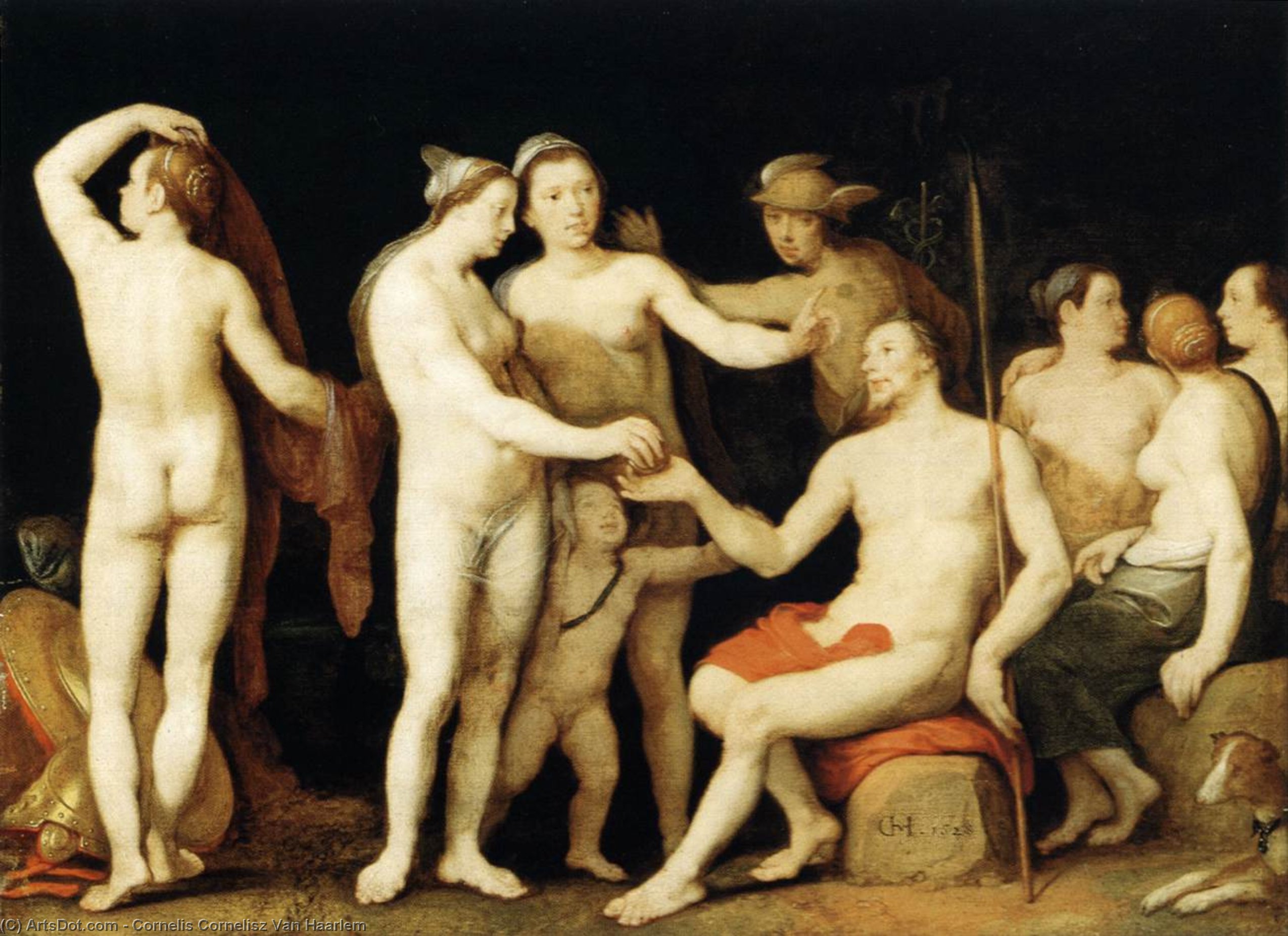 Il Giudizio di Paride di Cornelis Cornelisz van Haarlem, dipinto a mano con olio su tela di lino