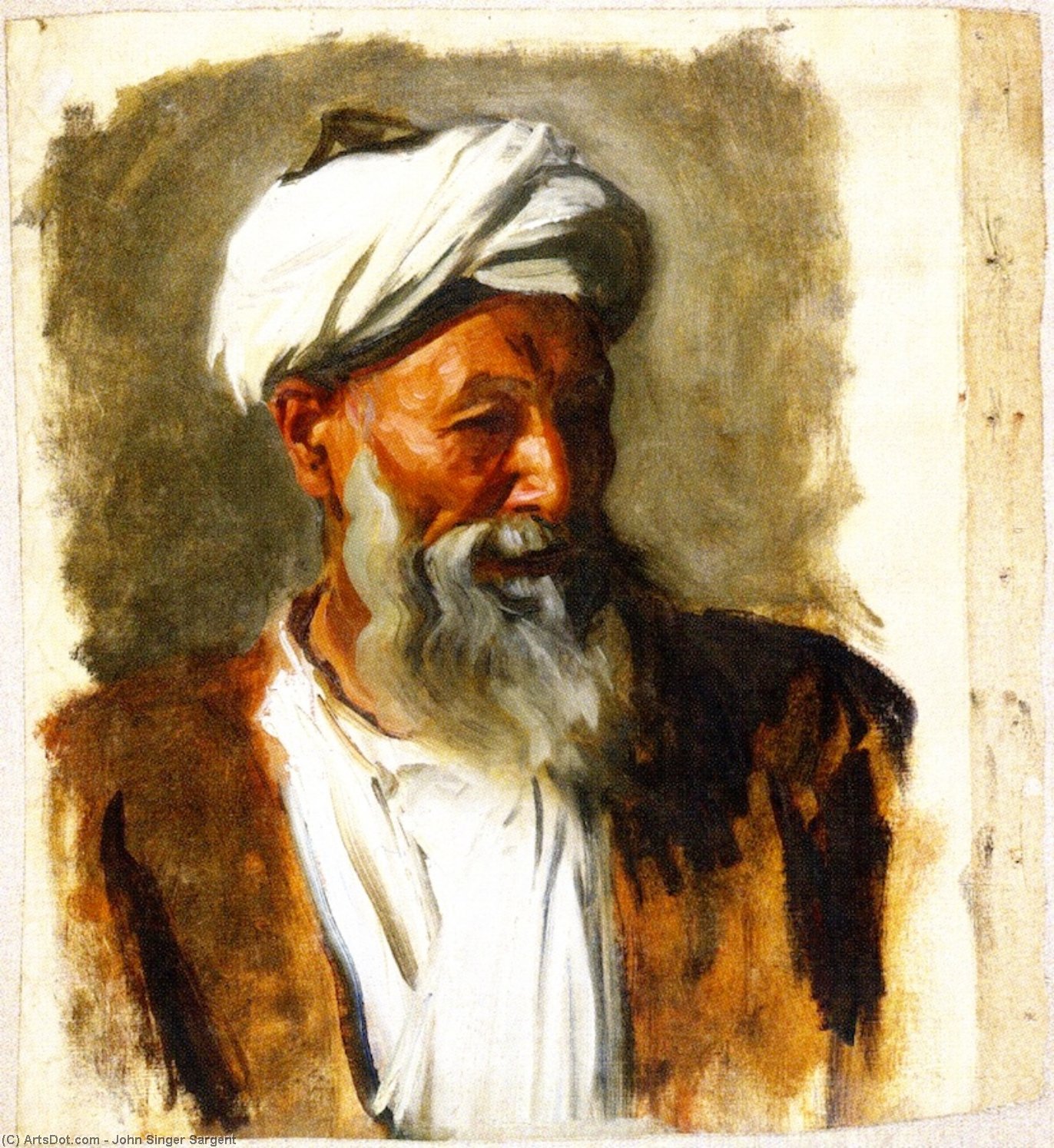 Vecchio con turbante bianco di John Singer Sargent, dipinto a mano con olio su tela di lino