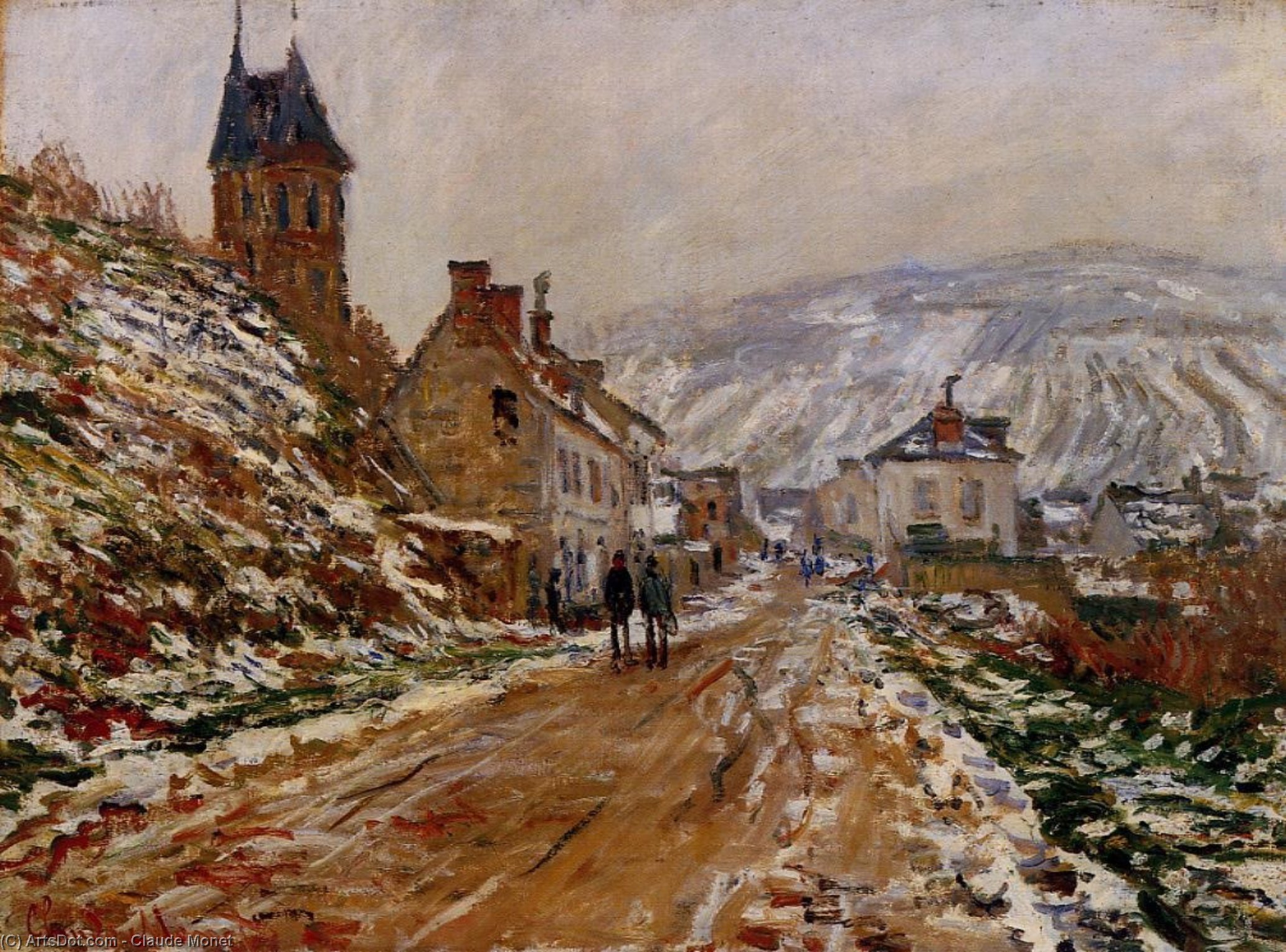 Veheuls Vejs Scene Om Efterår af Claude Monet, håndmalet med olie på lærred