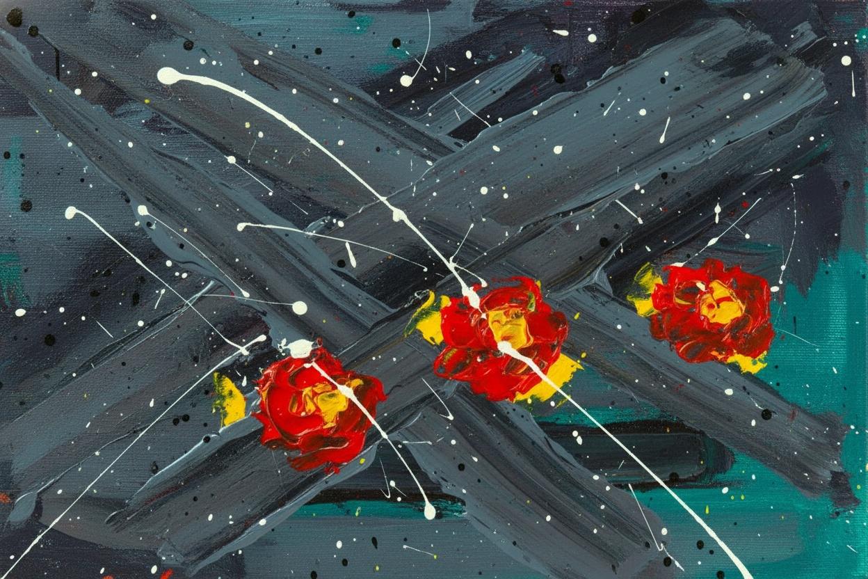 Frammenti Cinetici Di Cremisi E Carbone In Una Composizione Astratta Spontanea — Laurent Lefèvre