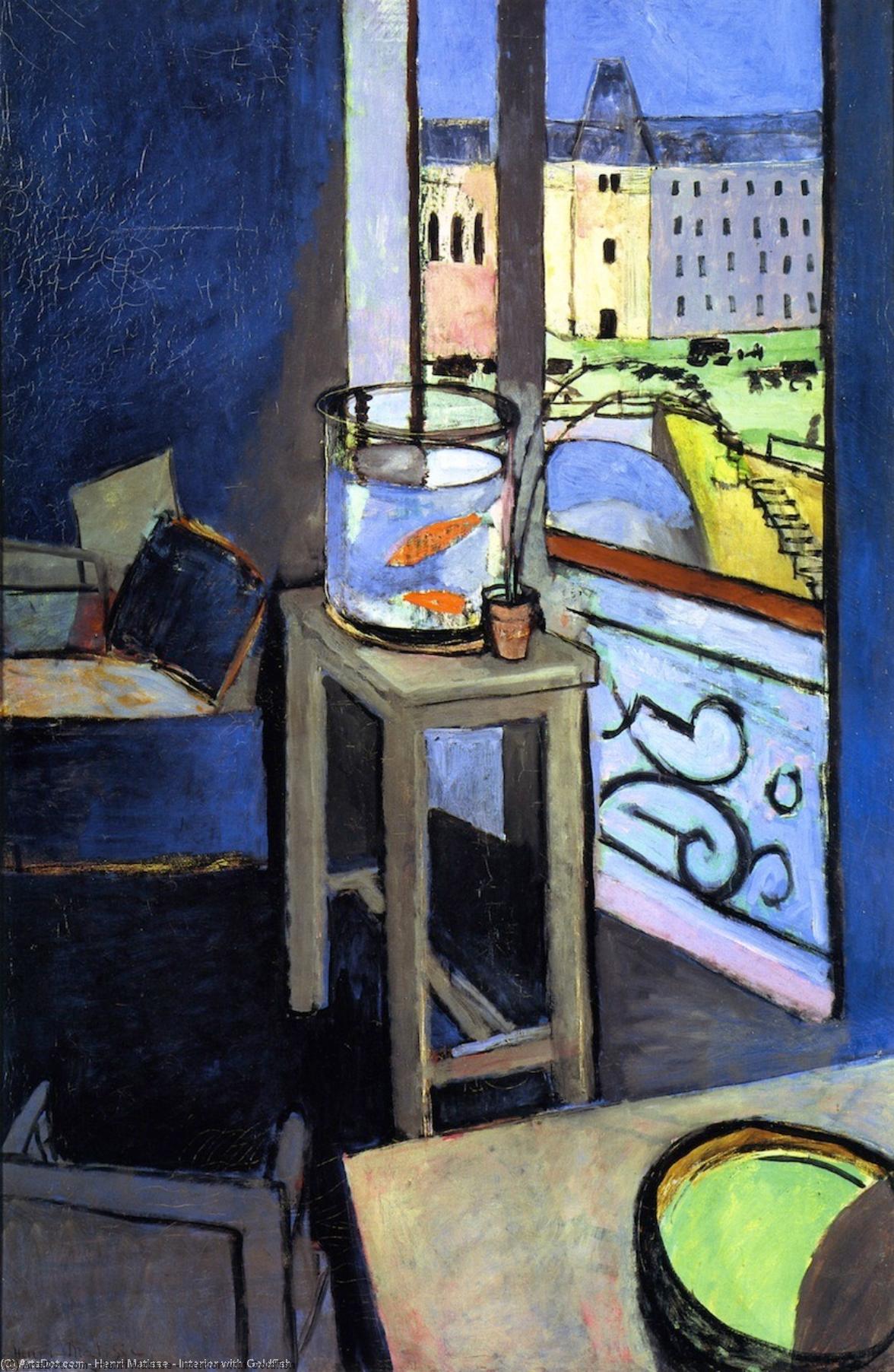 Interiør med guldfisk af Henri Matisse, håndmalet med olie på lærred