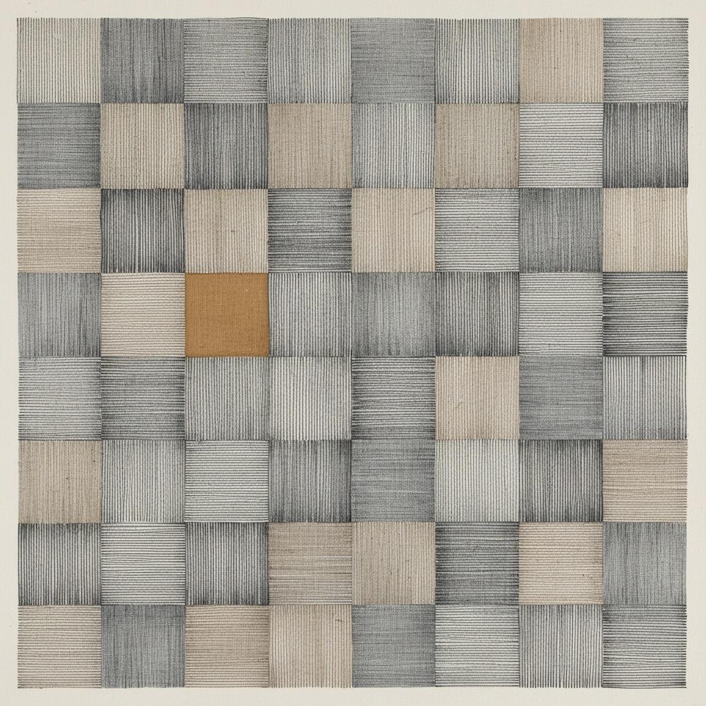 Monolithic Grid In Charcoal And Taupe With A Singular Ochre Resonance — Laurent Vionnet