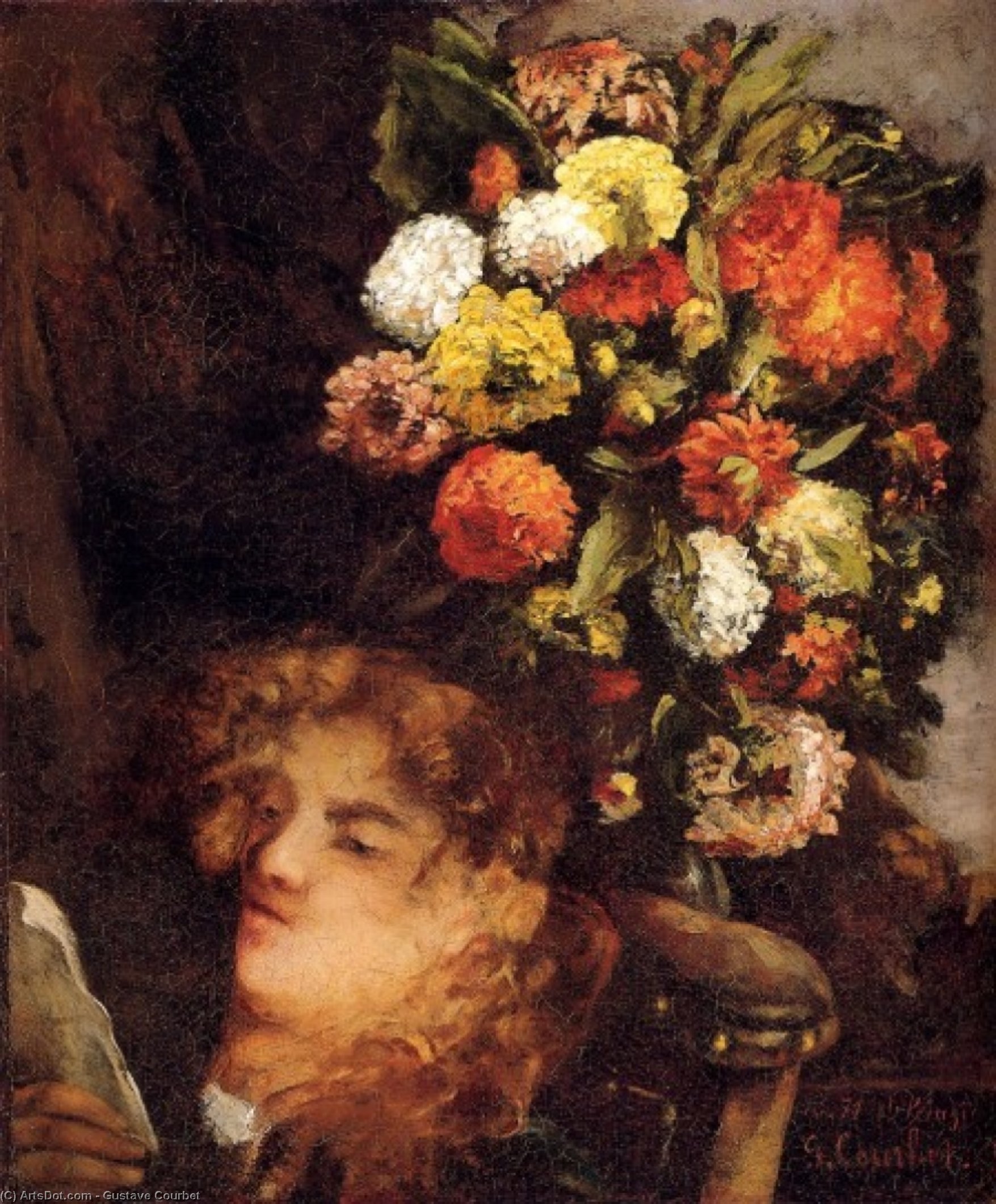 Çiçekli Bir Kadın Başı — Gustave Courbet