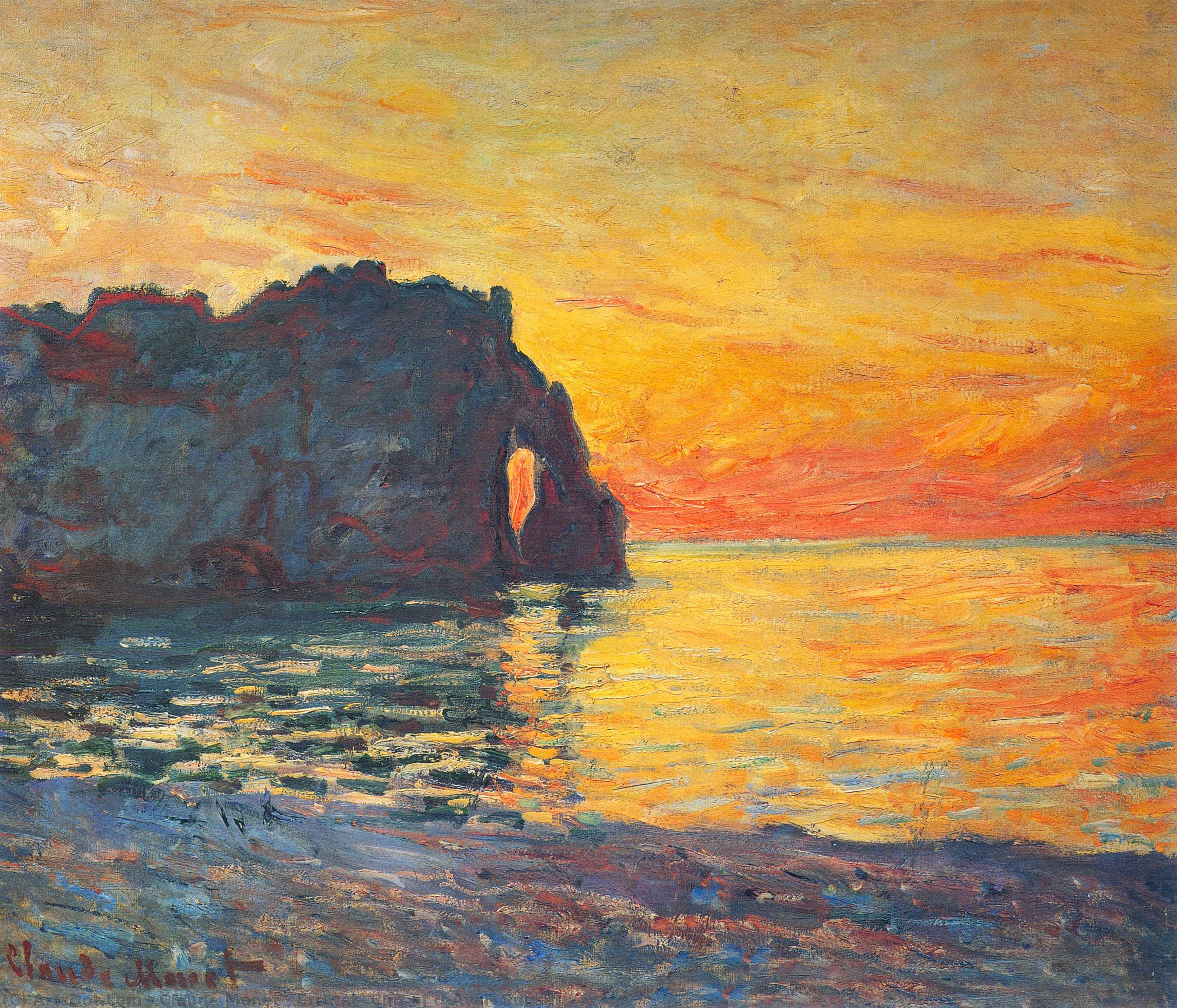 Etretat, Cliff Of D`aval, Sunset — クロード・モネ