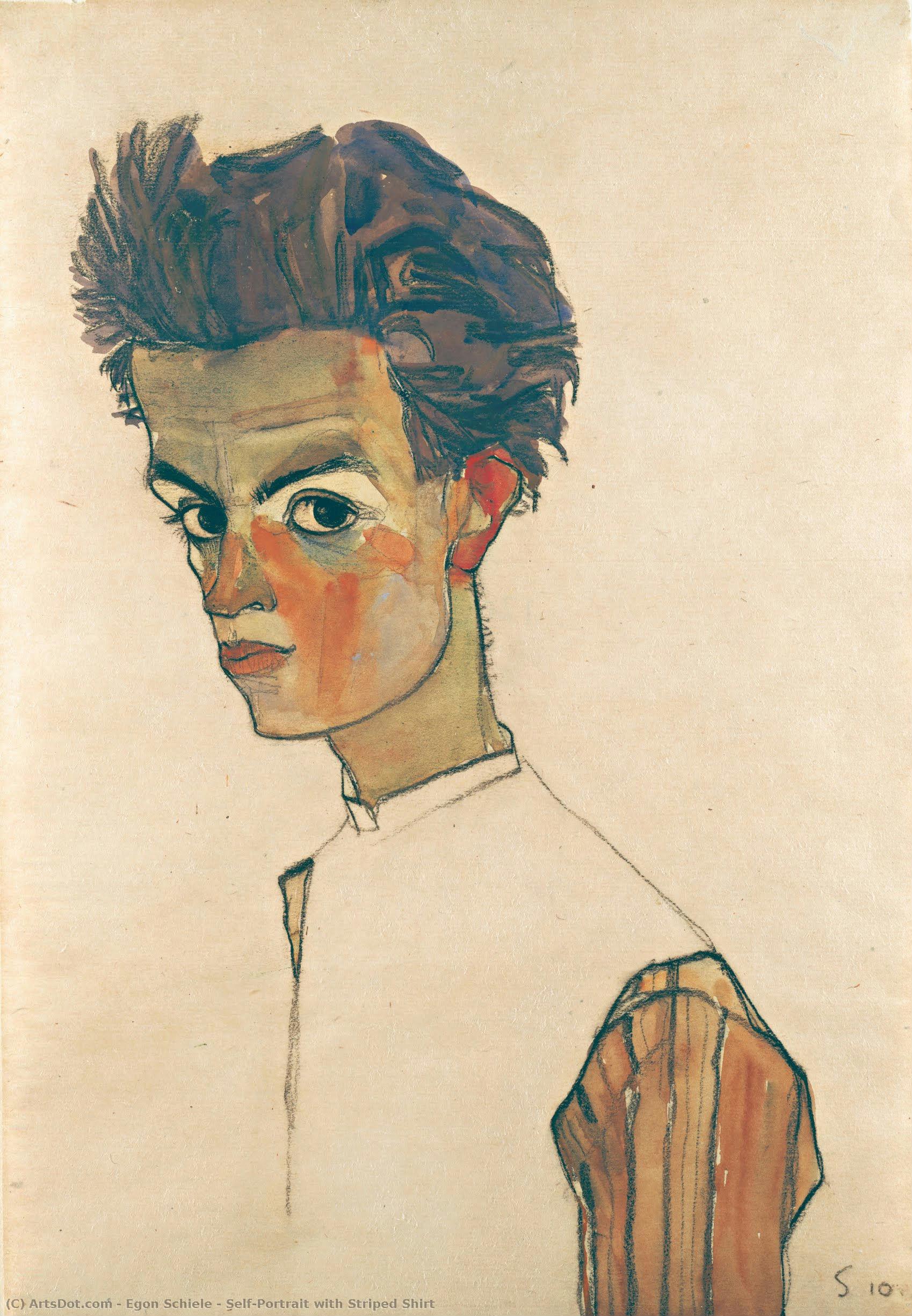Selvportrett Med Stripet Skjorte — Egon Schiele