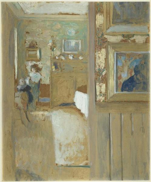 Chez Maurice Denis À Saint Germain En Laye Intérieur Avec Le Portrait De L'artiste Au Christ Jaune Par Gauguin Chez Maurice Denis — Jean-édouard Vuillard