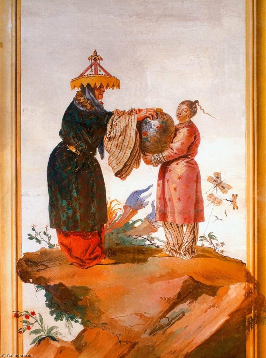Exotic Figures by Giandomenico Tiepolo, painted by hand in oil on linen