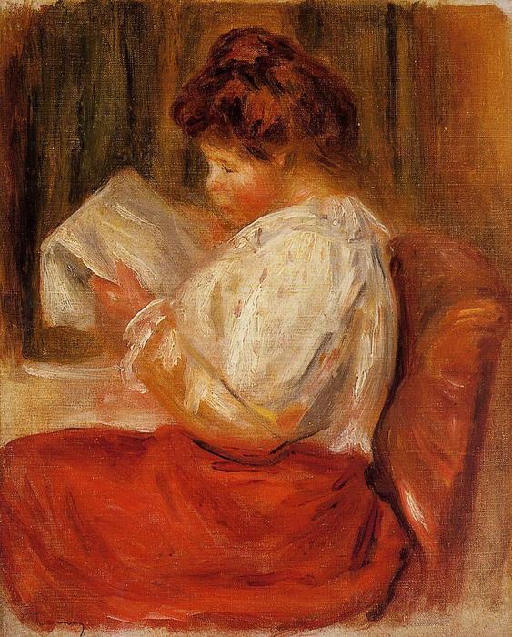 The Little Reader by Pierre-Auguste Renoir, painted by hand in oil on linen