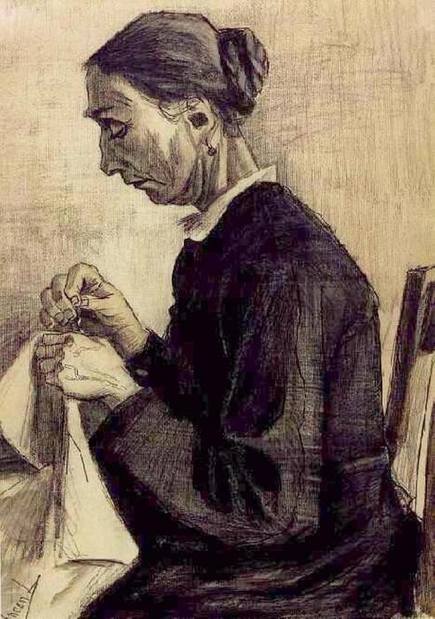 Sien, Cousant, Demi-figure — Vincent Willem Van Gogh