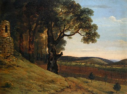 شاهد العمل الفني الأكثر شهرة لـ Thomas Jones في المرتبة رقم 8: Welsh Landscape With Oak Trees By A Ruin
