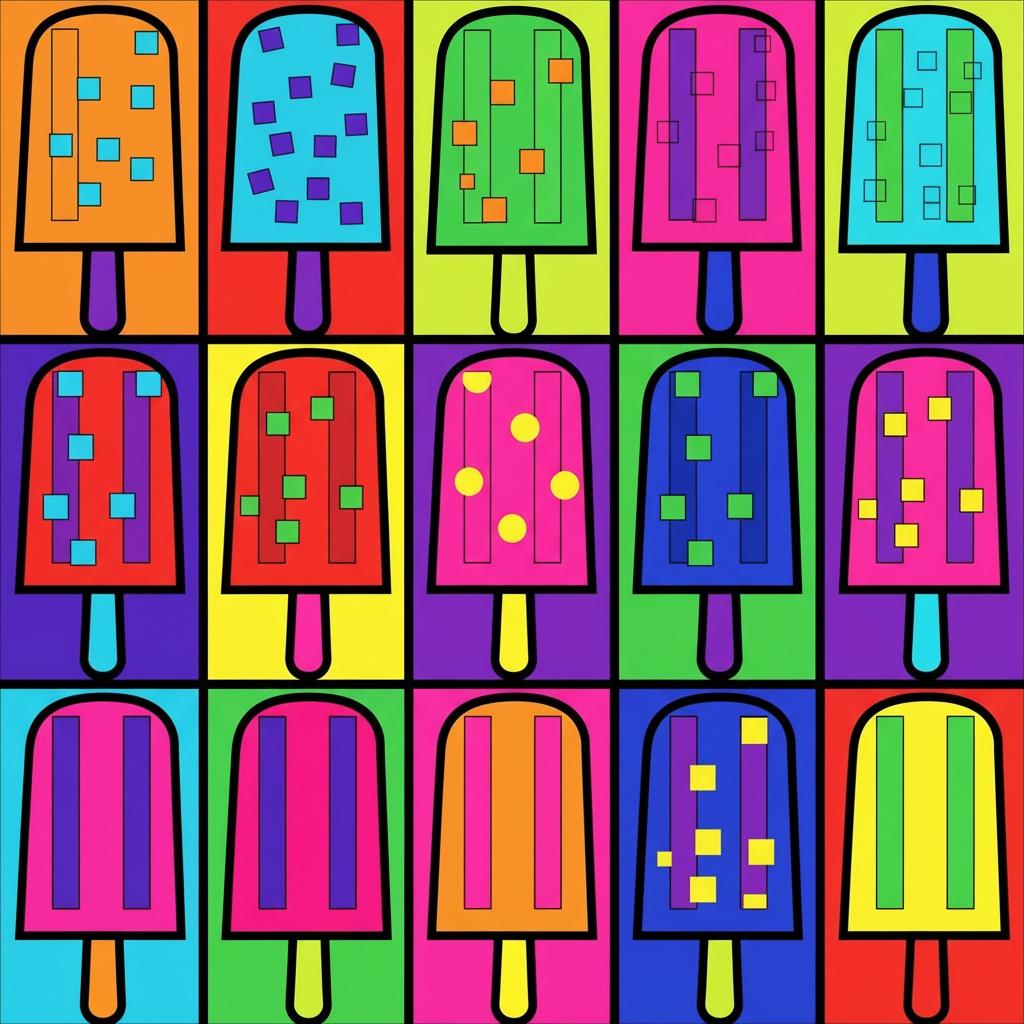 Simetria Cromática: Uma Sinfonia Geométrica Vibrante De Ícones Lúdicos Da Pop Art — Caroline Pelletier