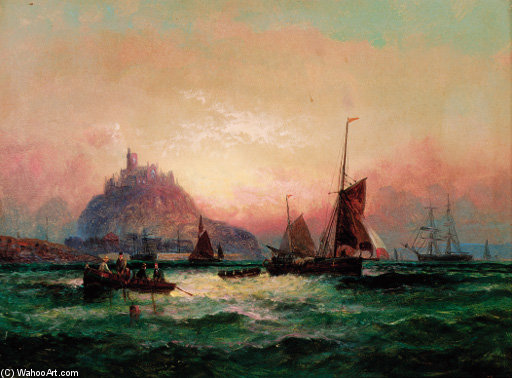 Mounts Bay, Cornwall by William A. Thornley (Thornbery), painted by hand in oil on linen