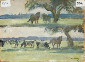 Studies Of Ponies And Cattle (verso) — Sir Alfred James Munnings