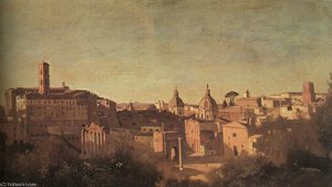 The Forum Seen From The Farnese Gardens, Oil On — Jean-baptiste-camille Corot