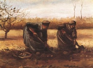 Two Peasant Women Digging Potatoes — Vincent Willem Van Gogh, Post-impressionism