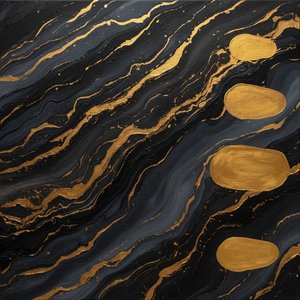 Obsidian Currents with Veins of Liquid Gold in a Monumental Abstract Flow
