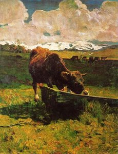 A Cow Drinking Water — Giovanni Segantini
