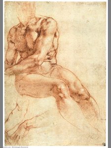 Nude Study Of A Sitting Youth (recto) — Michelangelo Buonarroti