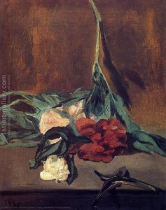 Peony Stems And Pruning Shears, Oil On Canvas, Realism