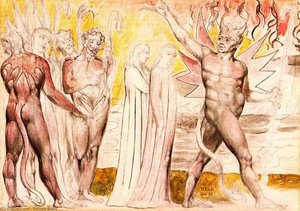 Dante Und Virgilio Betreten Den Weg, Begleitet Von Dämonen — William Blake