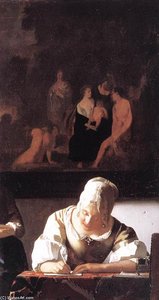 Lady Writing A Letter With Her Maid (detail) — Johannes Vermeer