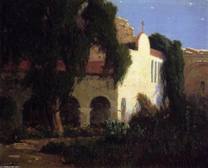 Moonlight, Mission San Juan Capistrano — Elmer Wachtel, Impressionism