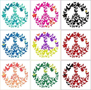 Symphony of Serenity: A Multicolored Mosaic of Butterfly Silhouettes in Harmonic Unity