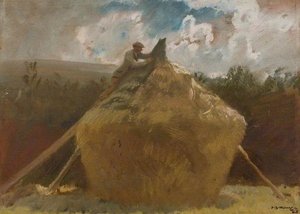 Thatching An Oat Stack With Rushes, Exmoor — Sir Alfred James Munnings