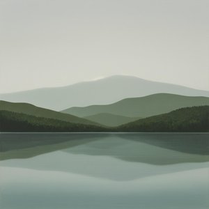 Ethereal Silhouettes In Muted Sage: A Meditative Study Of Infinite Mist And Reflection — Laurent Roche