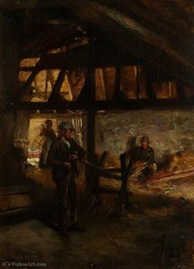 Interior Of A Barn, Making Straw Ropes — James Lawton Wingate