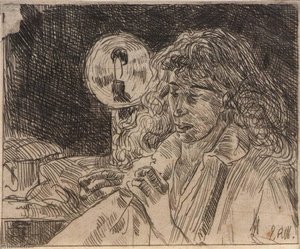 Sewing By Candlelight — Julian Alden Weir