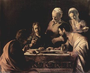 Untitled (3580): Onzevuldigde Jezus En Zijn Discipelen Rond Een Tafel — Caravaggio