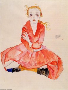Seated Girl Facing Front — Egon Schiele