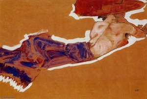 Reclining Semi-nude With Red Hat (gertrude Schiele) — Egon Schiele