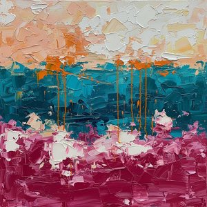 Crimson Tide and Teal Horizon: A Monumental Study in Textured Abstraction