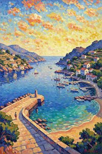 Luminous Sanctuary: Golden Hour Over The Mediterranean Cove — Claire Dupuis