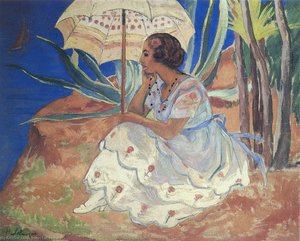Young Woman With Umbrella At St Maxime — Henri Lebasque