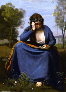 Frau Mit Blumenkranz Liest (auch Bekannt Als Der Muse Von Vergil) — Jean-baptiste-camille Corot