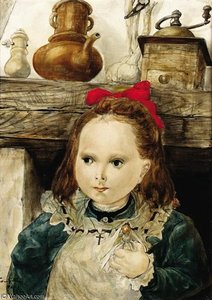 Petite Fille Au Noeud Rouge Devant La Cheminee — Léonard Tsuguharu Foujita