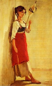 Young Italian Woman From Papigno With Her Spindle — Jean-baptiste-camille Corot