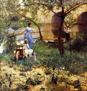 On The Loing: An Afternoon Chat (also Known As Under The Cherry Tree) — Sir John Lavery