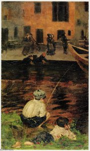 Canal Naviglio With Two Fishing Boys — Giovanni Segantini